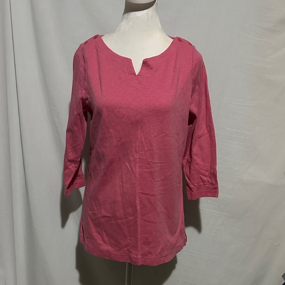 pink 3/4 sleeve v neck LL Bean top size medium